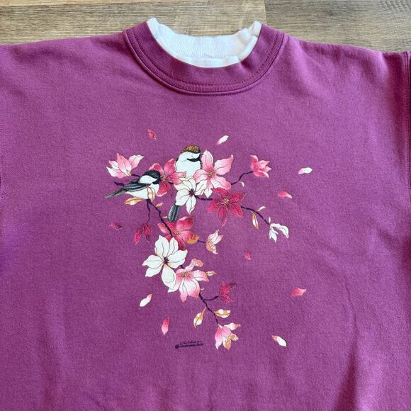 Vintage Morning Sun Mock Neck Birds Hummingbird Floral Sweatshirt - Picture 4 of 9